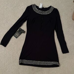 NWT Bebe Black and Silver Embellished Sheath Dress